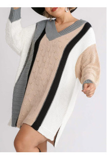 Knitted plus size tunic-dress in beige, gray and cream