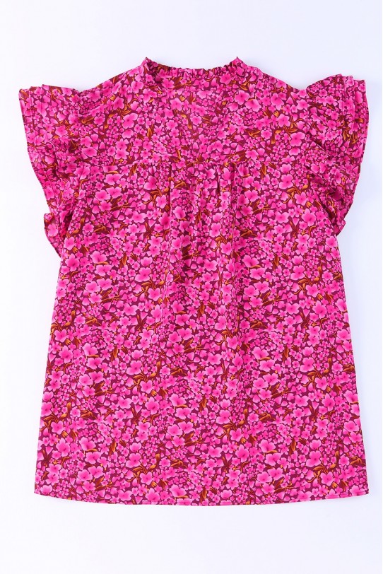 Лятна макси блуза в ярко розов флорален принт
