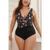 One piece plus size swimsuit with shapewear in black and floral print