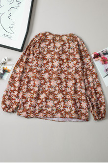 Long sleeve plus size blouse with roses print in earth tones