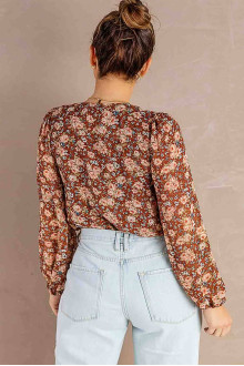 Long sleeve plus size blouse with roses print in earth tones