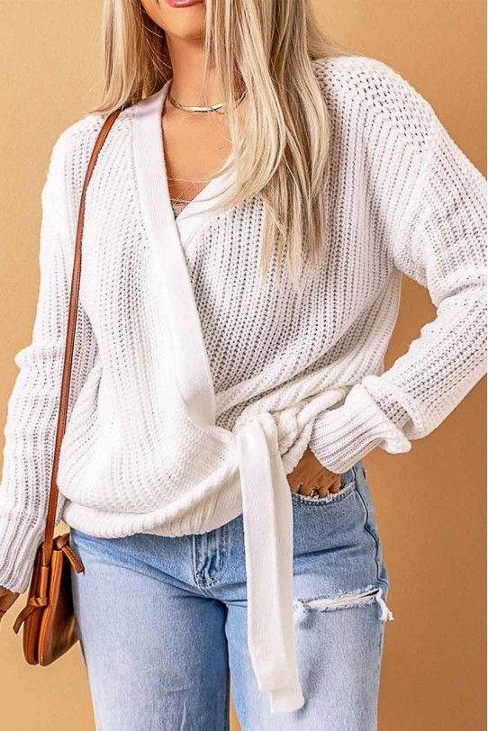 White plus size cardigan with side ties