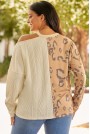Feminine patchwork blouse with open shoulder in shades of beige