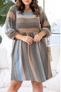 Casual plus size dress in ash gray and beige stripe