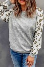 Gray plus size blouse with leopard print sleeves