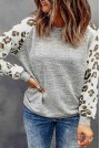 Gray plus size blouse with leopard print sleeves