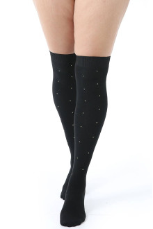 Black over the knee socks with gold rhinestones