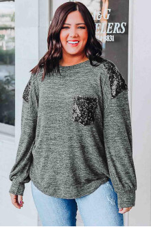 Plus size Gray blouse with fine black sequins