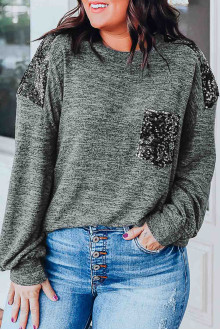 Plus size Gray blouse with fine black sequins