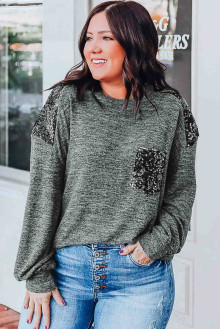 Plus size Gray blouse with fine black sequins