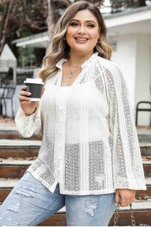 White cotton lace plus size shirt