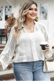 White cotton lace plus size shirt