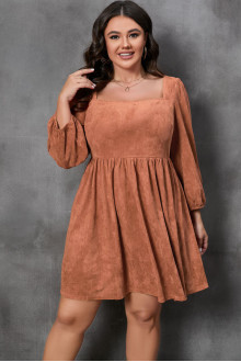 Brown plus size dress with brown neckline and back