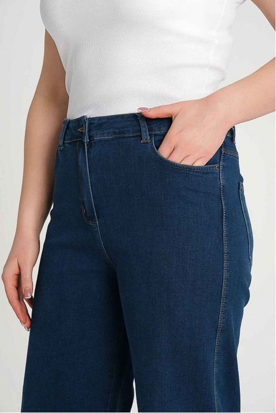 Clean dark plus size jeans with straight wide legs