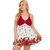 Plus size tankini dress type with red roses