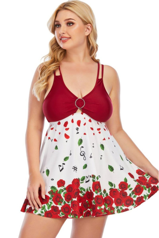 Plus size tankini dress type with red roses