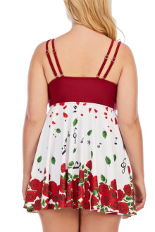 Plus size tankini dress type with red roses