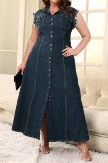 Stylish sleeveless long denim dress