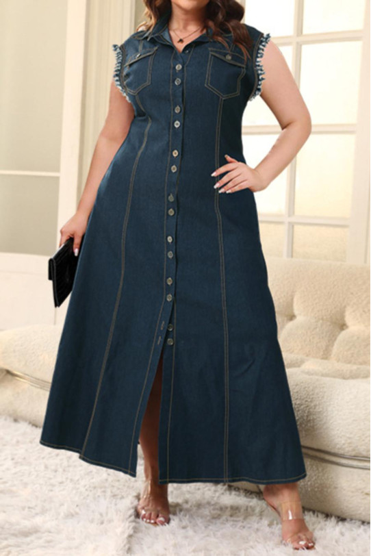 Stylish sleeveless long denim dress