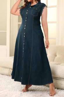 Stylish sleeveless long denim dress