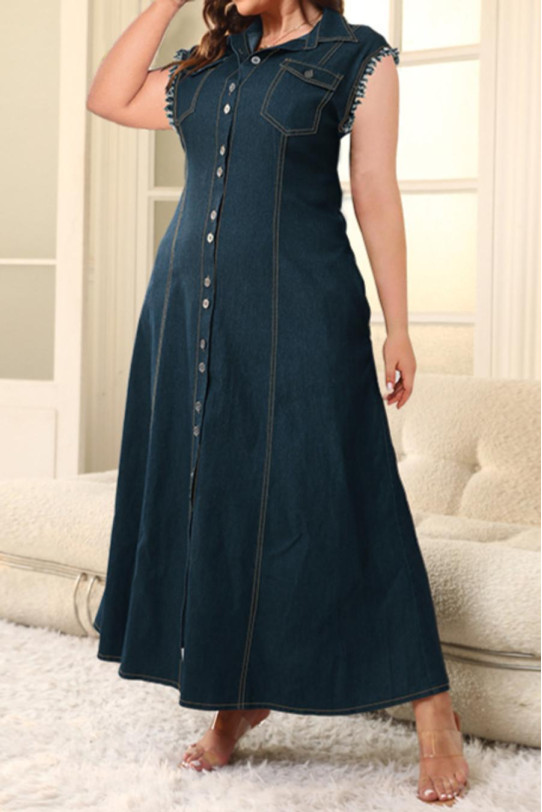 Stylish sleeveless long denim dress