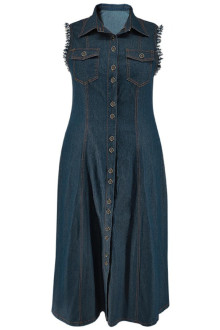 Stylish sleeveless long denim dress