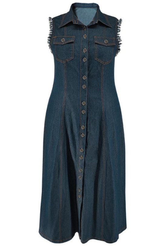 Stylish sleeveless long denim dress