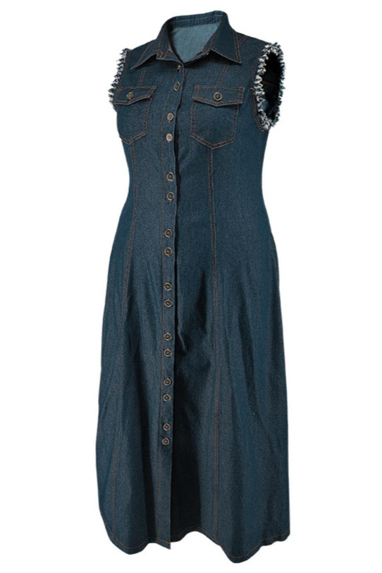 Stylish sleeveless long denim dress