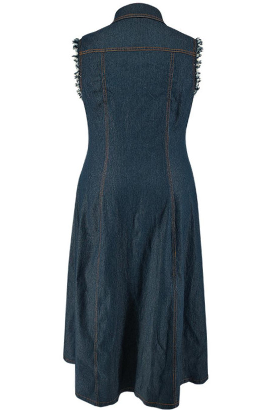 Stylish sleeveless long denim dress