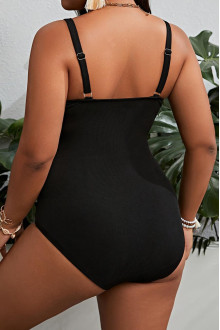 Black one piece plus size swimsuit with shaping sets