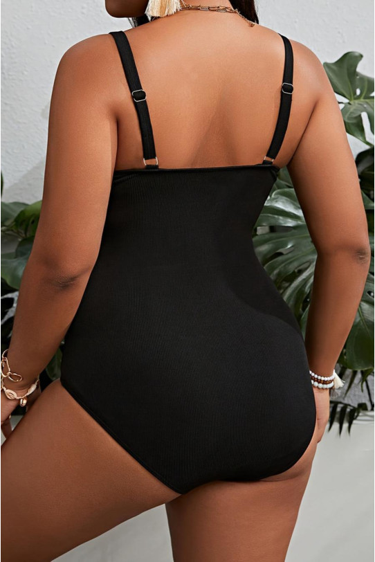 Black one piece plus size swimsuit with shaping sets