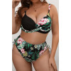 Twisted neckline plus size bikini bottoms in black tropical print