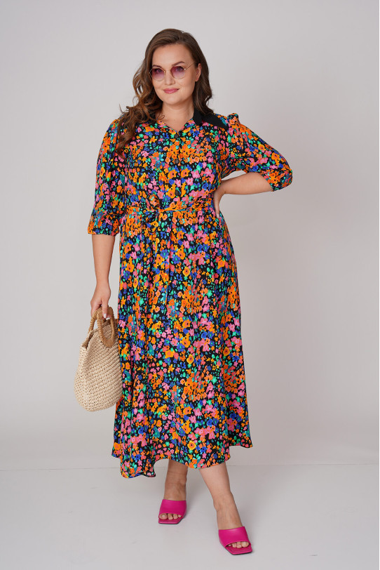 Sophisticated long dress with floral print