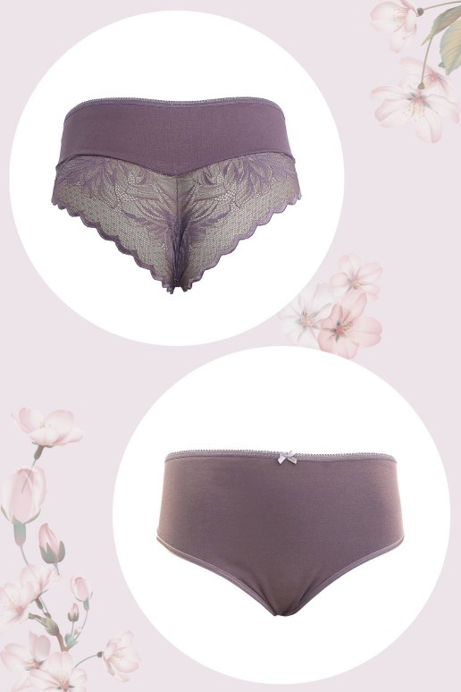 High-waisted Brazilian cotton with lace in darck rose ashes