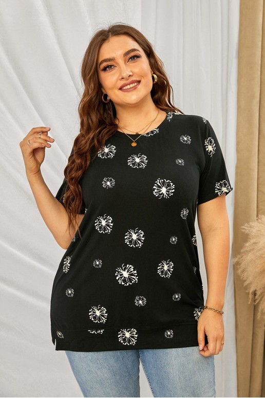 Women's maxi blouse in black with dandelion print
