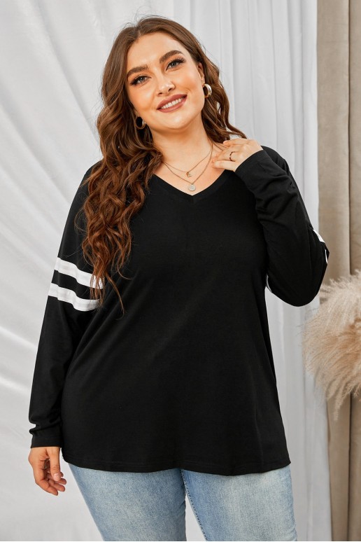 Black V-neck maxi blouse with white sleeves lines