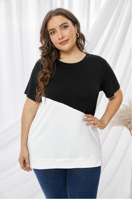 Plus size Black and white blouse with short sleeves