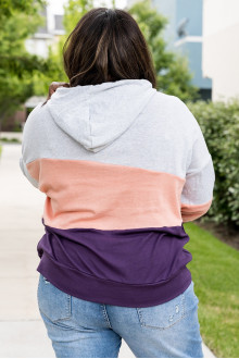 Fresh maxi hooded sweatshirt in grey, peach and purple