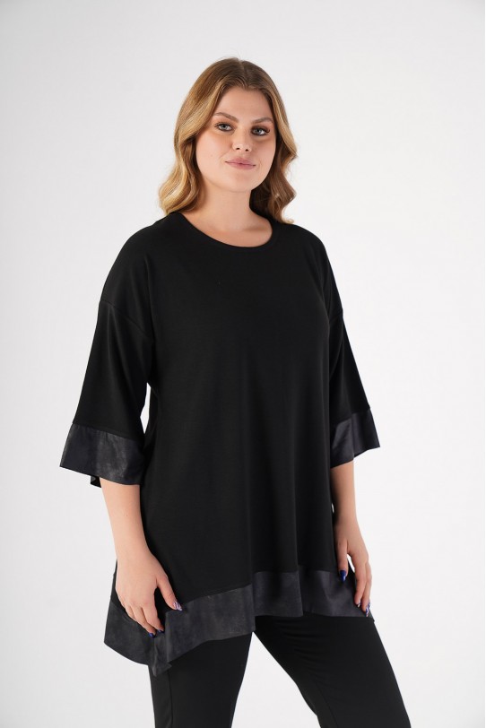Черна макси блуза с асиметрична дължина