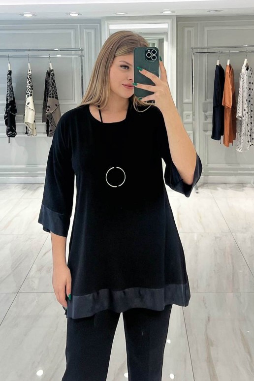 Black plus size blouse with asymmetric length