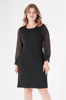 Luxurious black plus size dress with slightly sheer shimmery sleeves