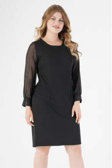 Luxurious black plus size dress with slightly sheer shimmery sleeves