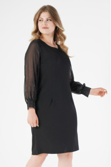 Luxurious black plus size dress with slightly sheer shimmery sleeves