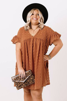 Summer plus size dress in orange with embossed dots