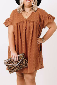 Summer plus size dress in orange with embossed dots