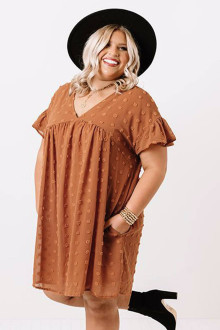 Summer plus size dress in orange with embossed dots