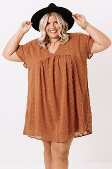 Summer plus size dress in orange with embossed dots