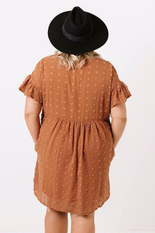 Summer plus size dress in orange with embossed dots