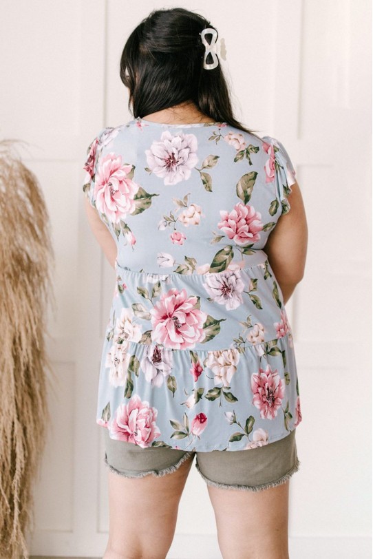 Макси блуза с висока талия в пастелени цветове
