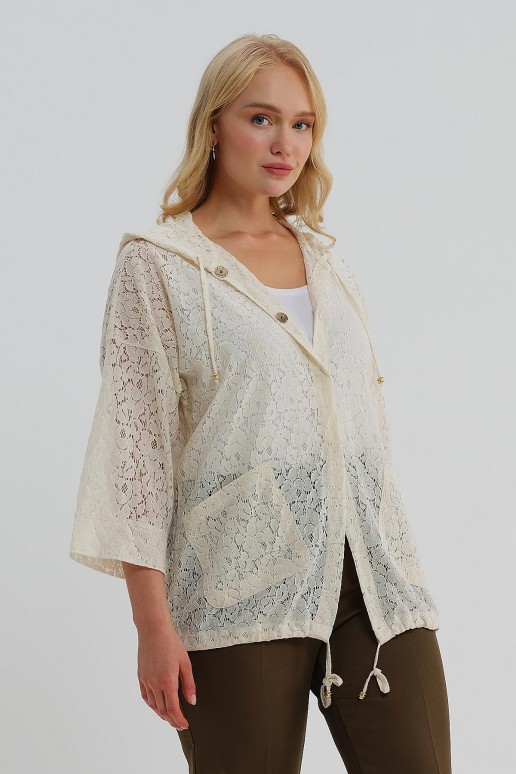 Luxurious lace plus size jacket in creamy white